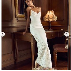 NWT CHERIE Elegant White Lace Slip Maxi Dress for Women